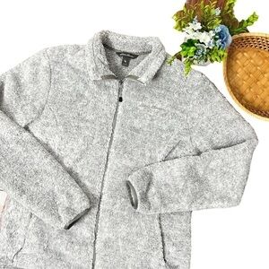 Eddie Bauer Gray Plush Soft Cozy Zip Up Jacket Size Large